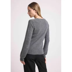 Pull col rond mailles plates JULIETTE en cachemire gris