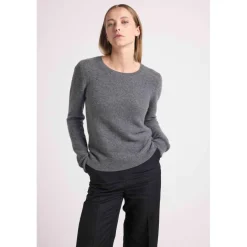 Pull col rond mailles plates JULIETTE en cachemire gris