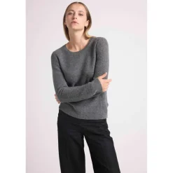 Pull col rond mailles plates JULIETTE en cachemire gris