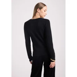 Pull col rond marguerite ROSE en cachemire noir