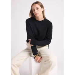 Pull col rond oversize ROMY en cachemire noir