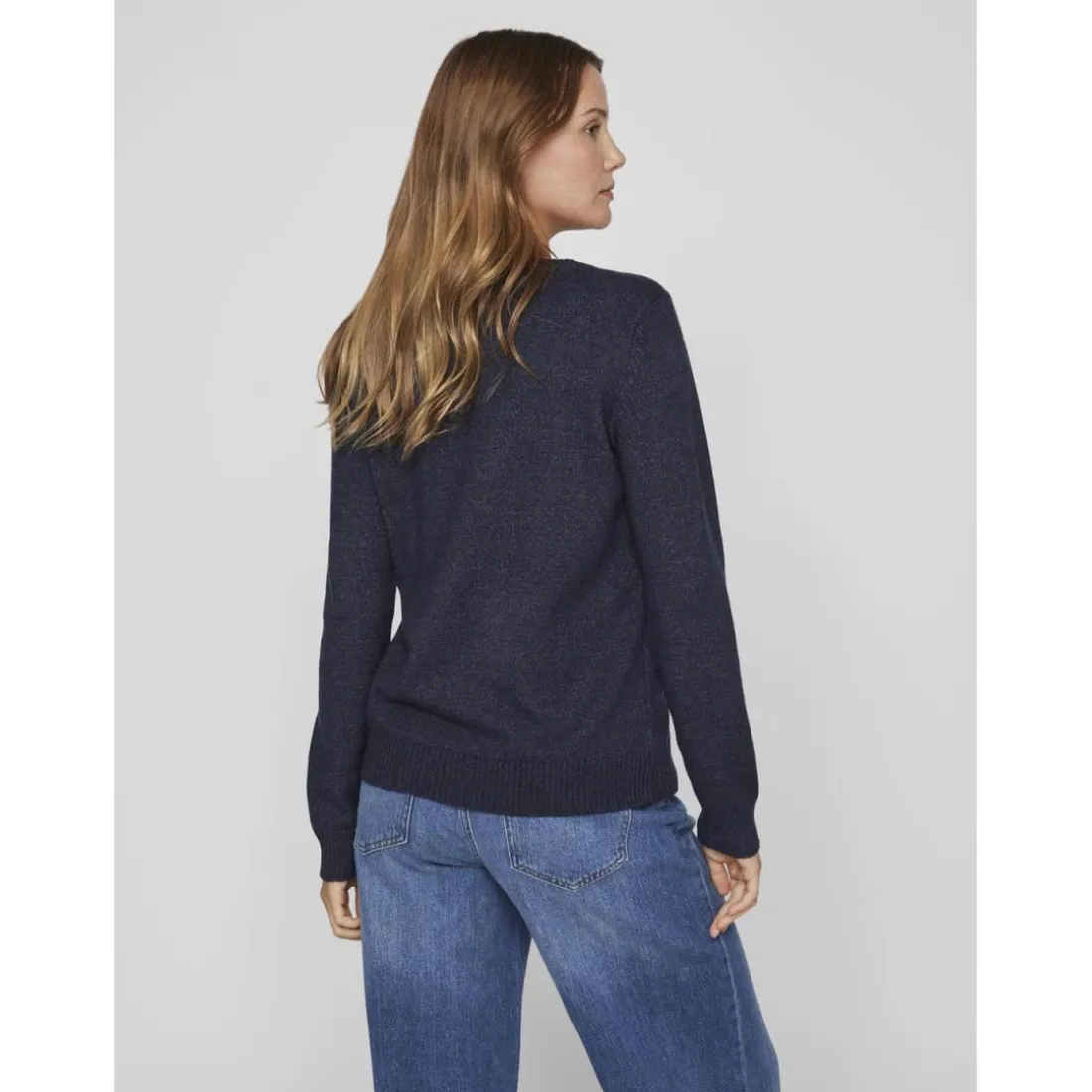 Pull col rond poignets côtelés bleu en viscose Julia
