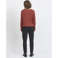 Pull col rond poignets côtelés chocolat en viscose