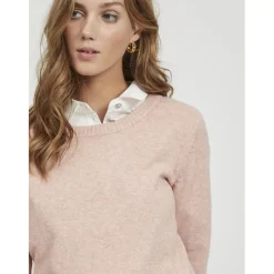 Pull col rond poignets côtelés rose en viscose Bella