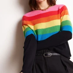 Pull col rond semi arc en ciel ZAIR en cachemire noir