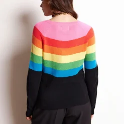 Pull col rond semi arc en ciel ZAIR en cachemire noir