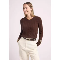 Pull col rond torsades MILENA en cachemire chocolat