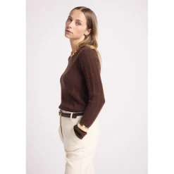 Pull col rond torsades MILENA en cachemire chocolat