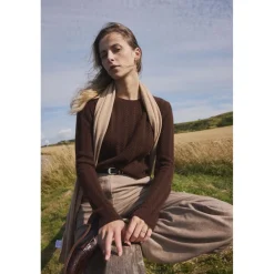 Pull col rond torsades MILENA en cachemire chocolat