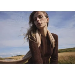 Pull col rond torsades MILENA en cachemire chocolat