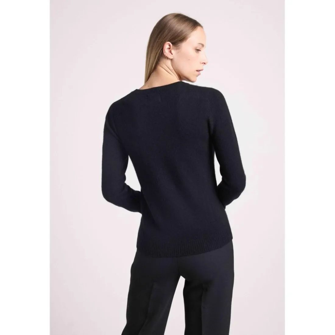 Pull col rond trefle en cœurs LUCKY en cachemire noir