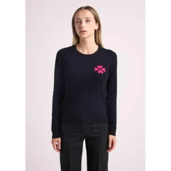 Pull col rond trefle en cœurs LUCKY en cachemire noir