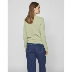 Pull col rond vert en coton Mae