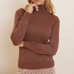 Pull col roulé chocolat marron caramel