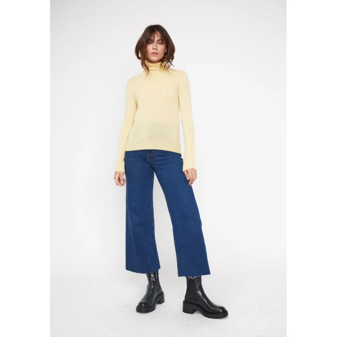 Pull col roule femme ZOE en cachemire jaune