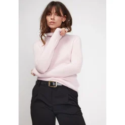 Pull col roule femme ZOE en cachemire rose perle