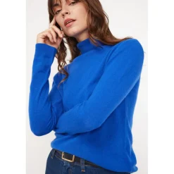 Pull col roule femme ZOE en cachemire bleu flashy