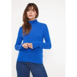 Pull col roule femme ZOE en cachemire bleu flashy