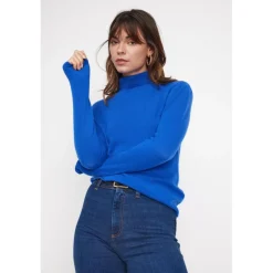 Pull col roule femme ZOE en cachemire bleu flashy