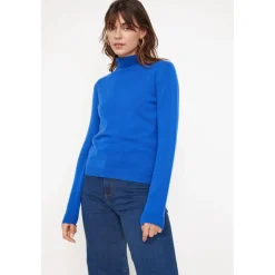 Pull col roule femme ZOE en cachemire bleu flashy