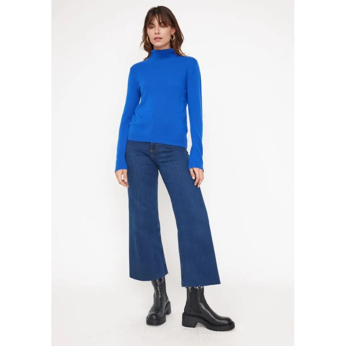 Pull col roule femme ZOE en cachemire bleu flashy