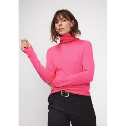 Pull col roule femme ZOE en cachemire rose fluo