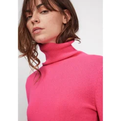 Pull col roule femme ZOE en cachemire rose fluo