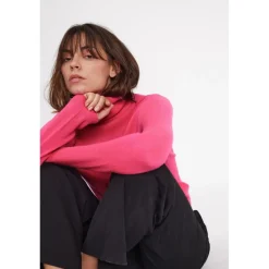 Pull col roule femme ZOE en cachemire rose fluo