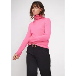 Pull col roule femme ZOE en cachemire rose fluo
