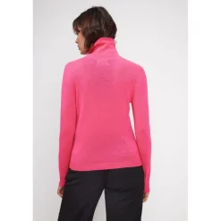 Pull col roule femme ZOE en cachemire rose fluo