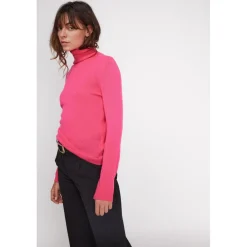Pull col roule femme ZOE en cachemire rose fluo