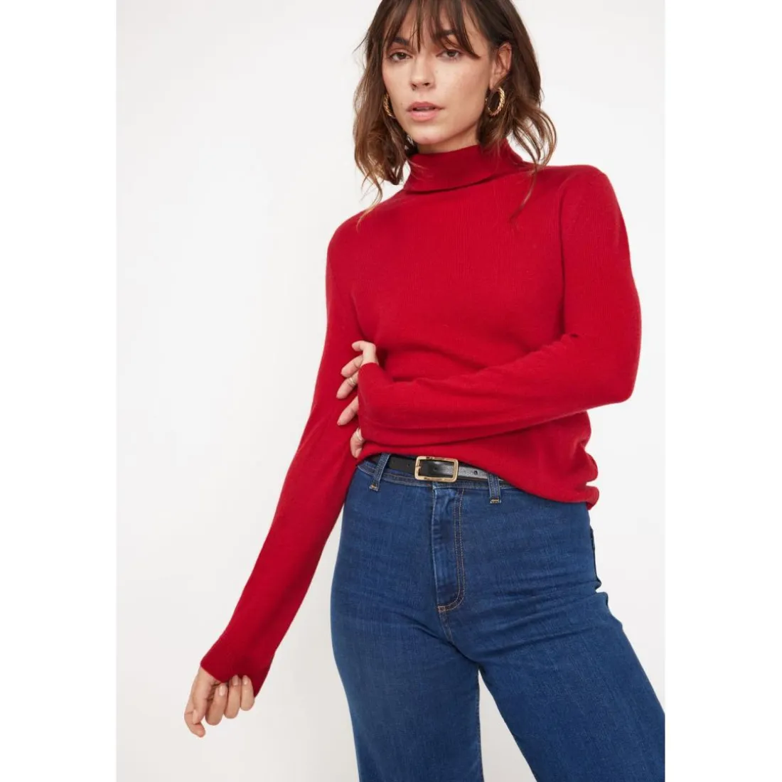 Pull col roule femme ZOE en cachemire rouge