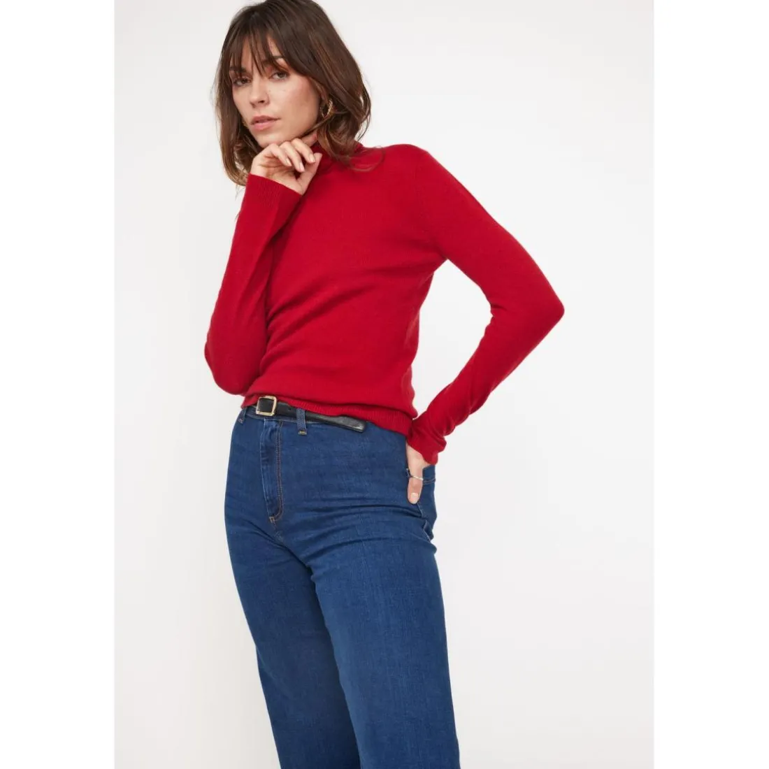 Pull col roule femme ZOE en cachemire rouge