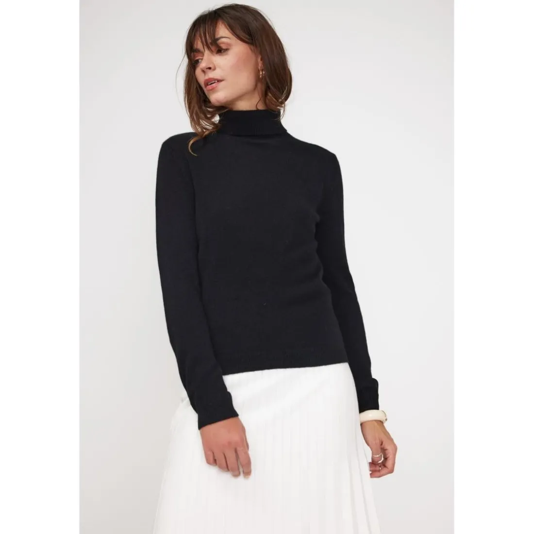 Pull col roule femme ZOE en cachemire noir