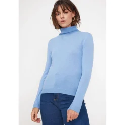 Pull col roule femme ZOE en cachemire bleu ciel