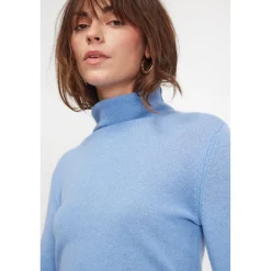 Pull col roule femme ZOE en cachemire bleu ciel