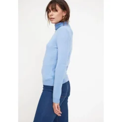 Pull col roule femme ZOE en cachemire bleu ciel