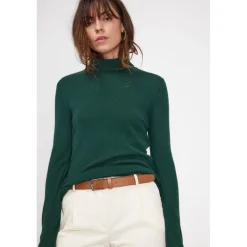 Pull col roule femme ZOE en cachemire vert sapin
