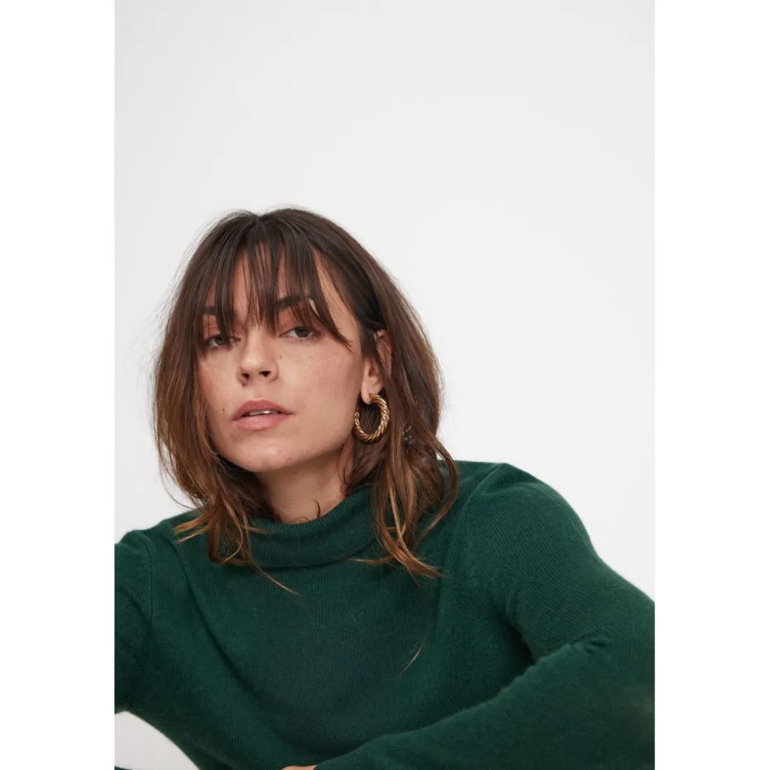 Pull col roule femme ZOE en cachemire vert sapin