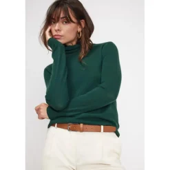 Pull col roule femme ZOE en cachemire vert sapin