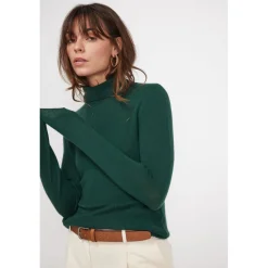 Pull col roule femme ZOE en cachemire vert sapin