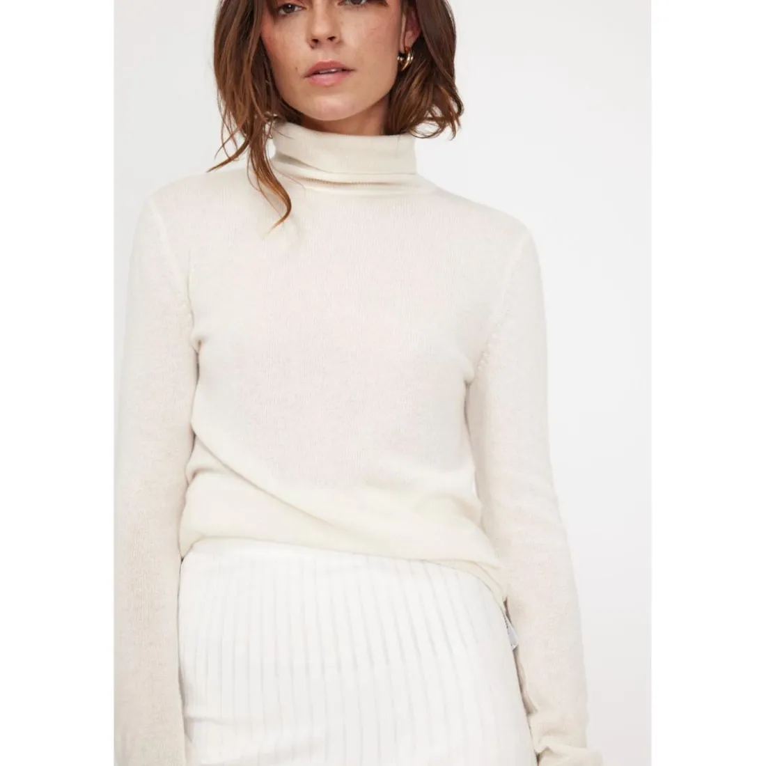 Pull col roule femme ZOE en cachemire ecru