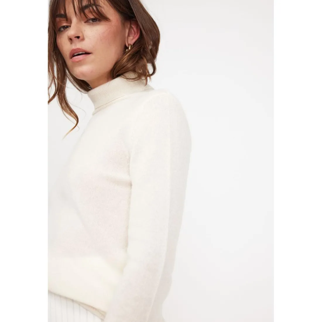 Pull col roule femme ZOE en cachemire ecru