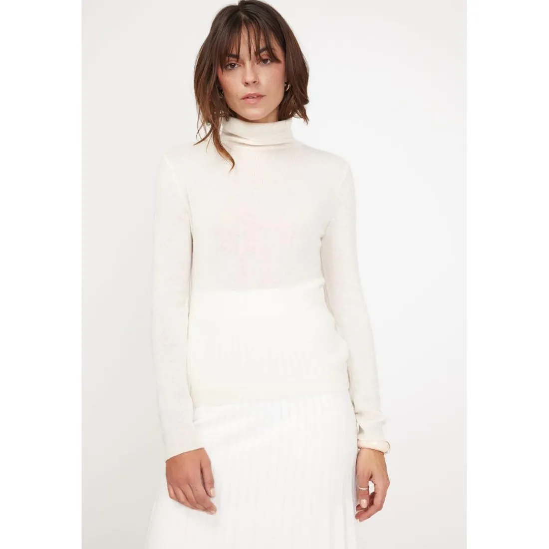 Pull col roule femme ZOE en cachemire ecru