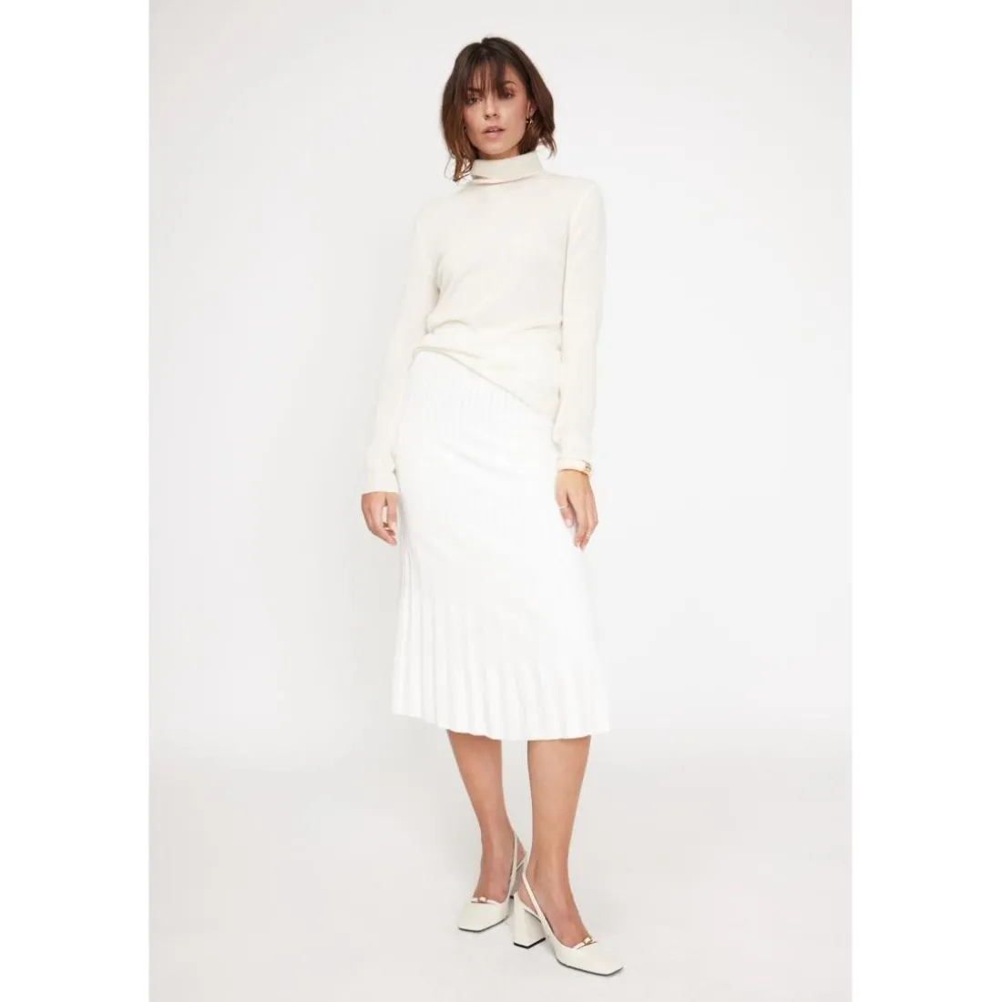 Pull col roule femme ZOE en cachemire ecru