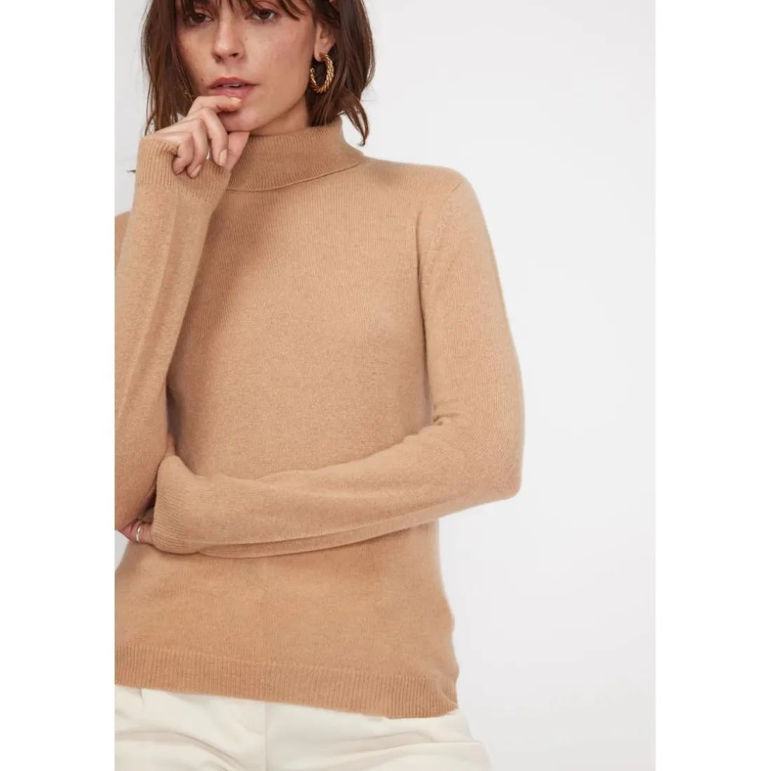 Pull col roule femme ZOE en cachemire beige