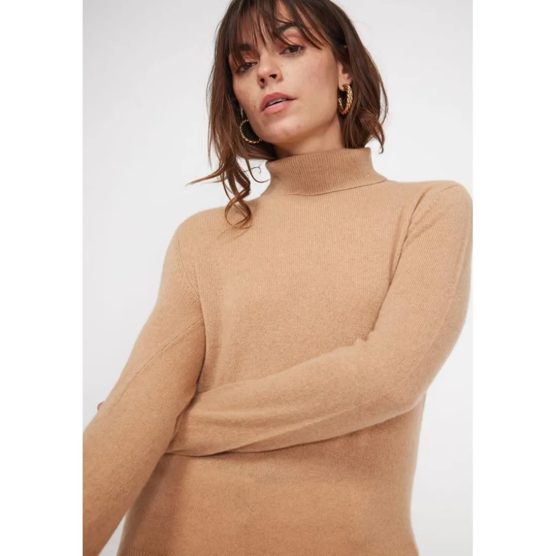 Pull col roule femme ZOE en cachemire beige