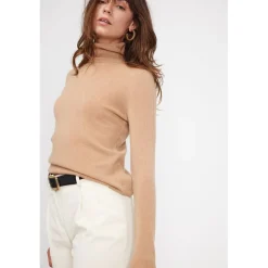 Pull col roule femme ZOE en cachemire beige