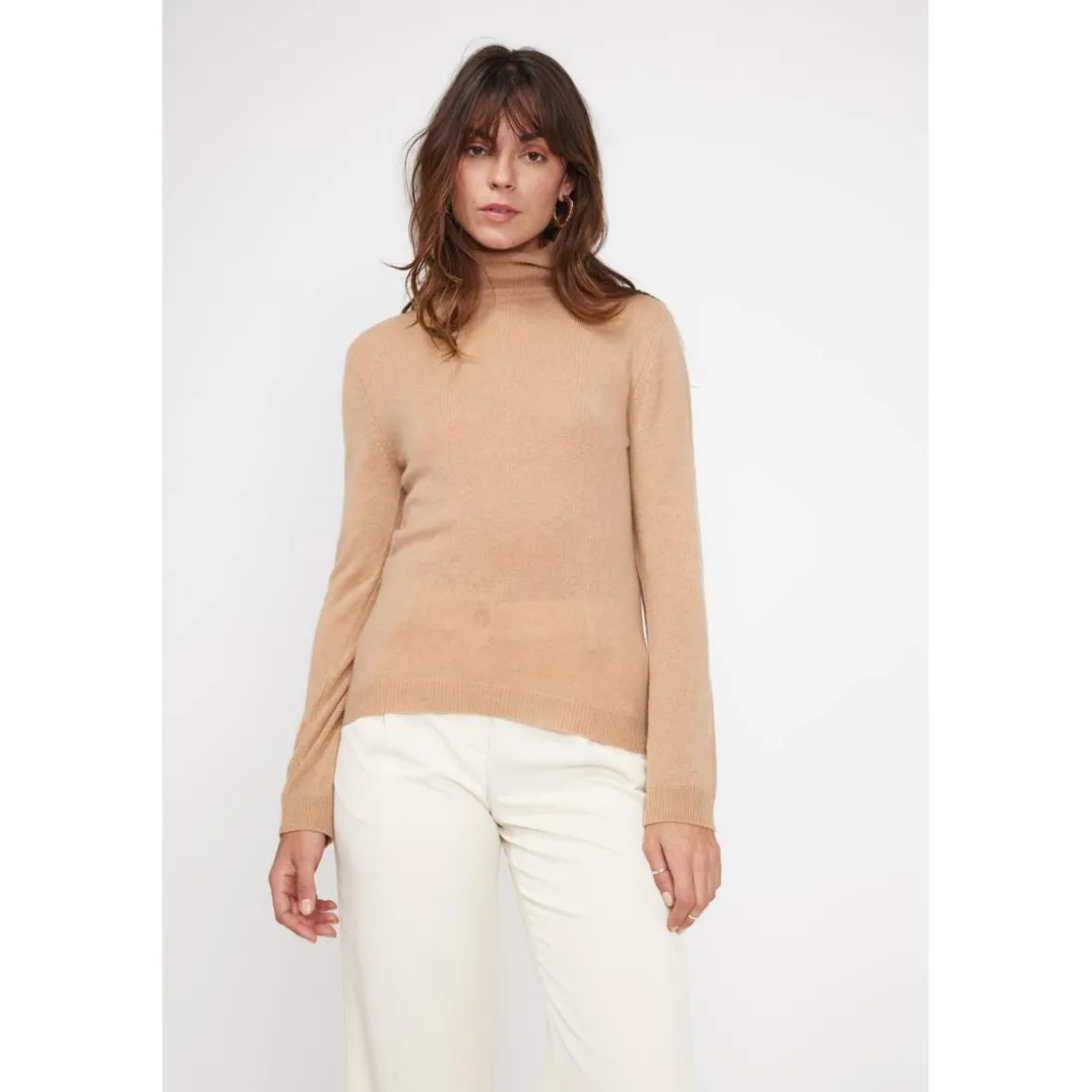 Pull col roule femme ZOE en cachemire beige