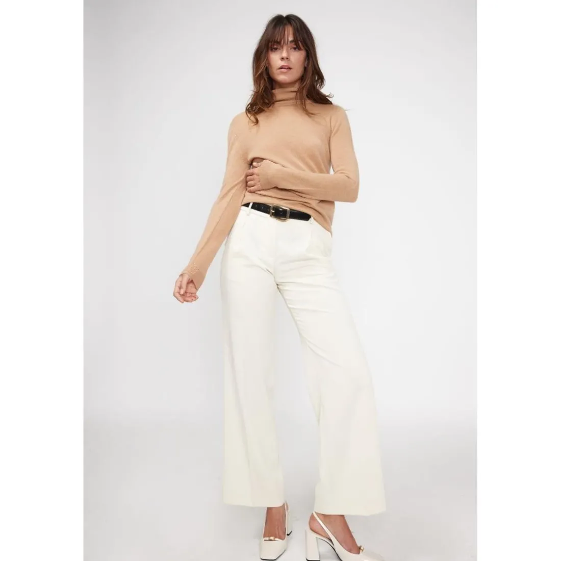 Pull col roule femme ZOE en cachemire beige